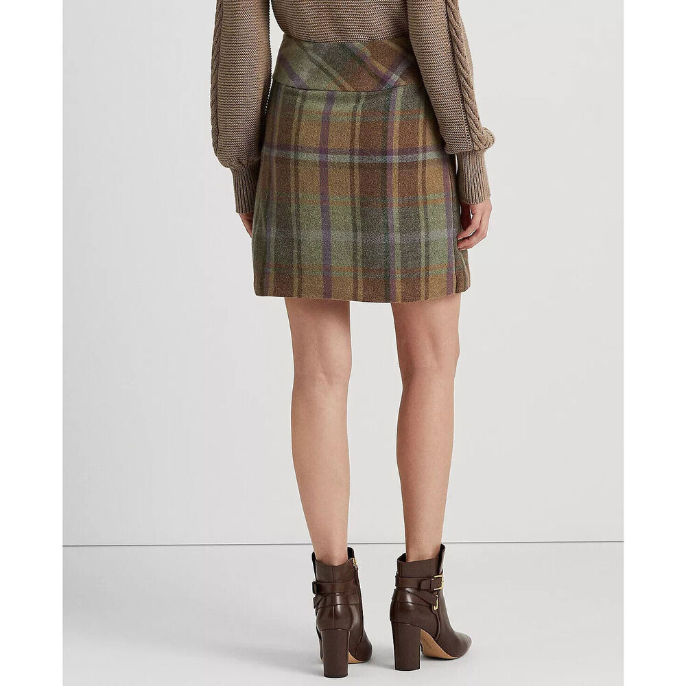 NEW! Lauren Ralph Lauren Women's 12 Plaid Fringe-Trim Tweed Mini Skirt NWT $225 - Picture 3 of 5